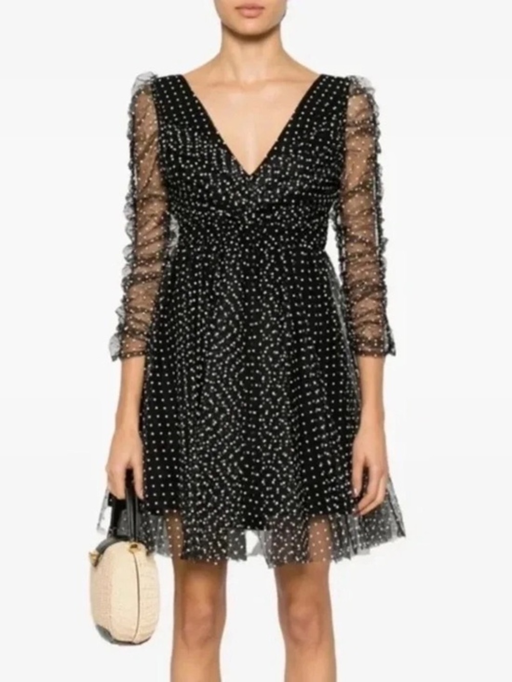 Zimmermann NWT Ruched Polka Dot Tulle Mini Dress in Black Size 0 or US Small